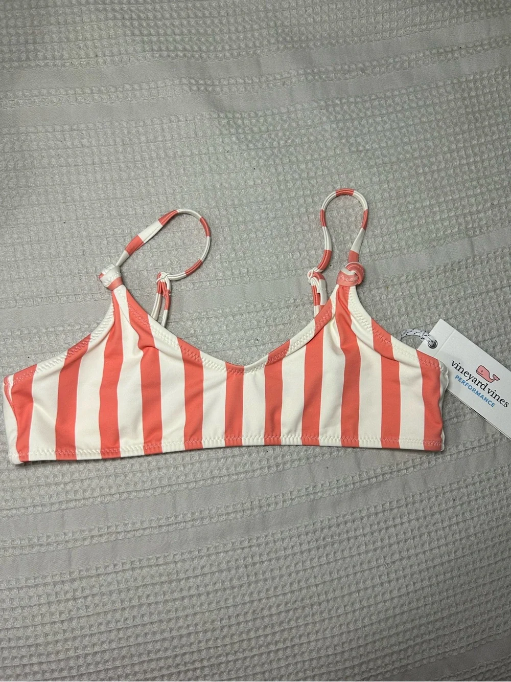 Vineyard Vines Girls Coral & White Stripe Knot Bikini 2 Piece Set NWT